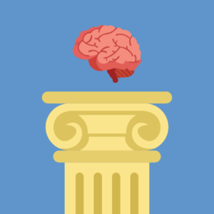 Mindset of cost optimisation; a brain floats atop a column