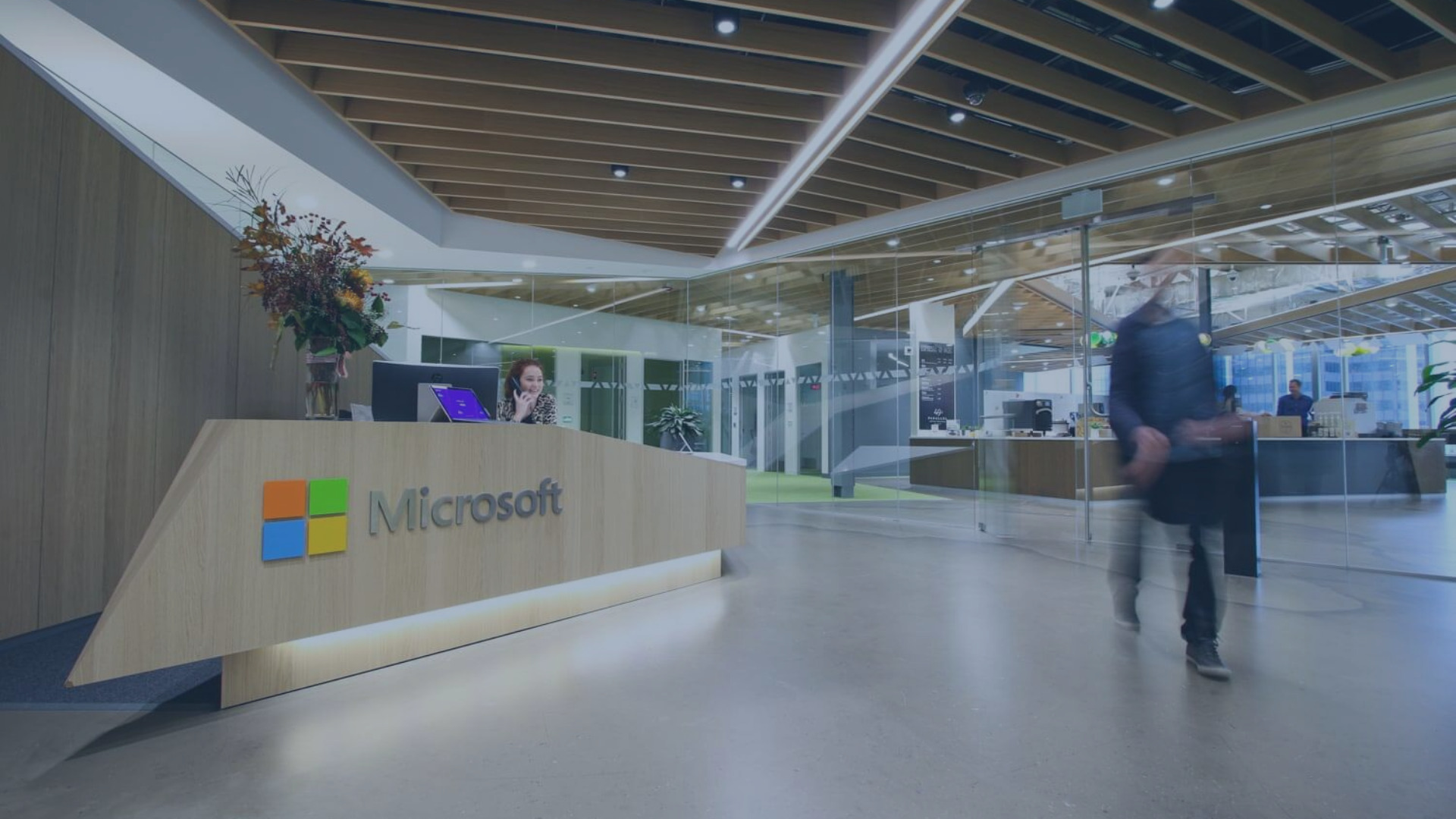Image shows the lobby of Microsoft's Toronto office.