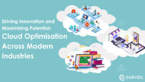 Text stating: 'Driving Innovation and Maximising Potential: Cloud Optimisation Across Modern Industries' and an image of 3 clouds with 3 different industries represented